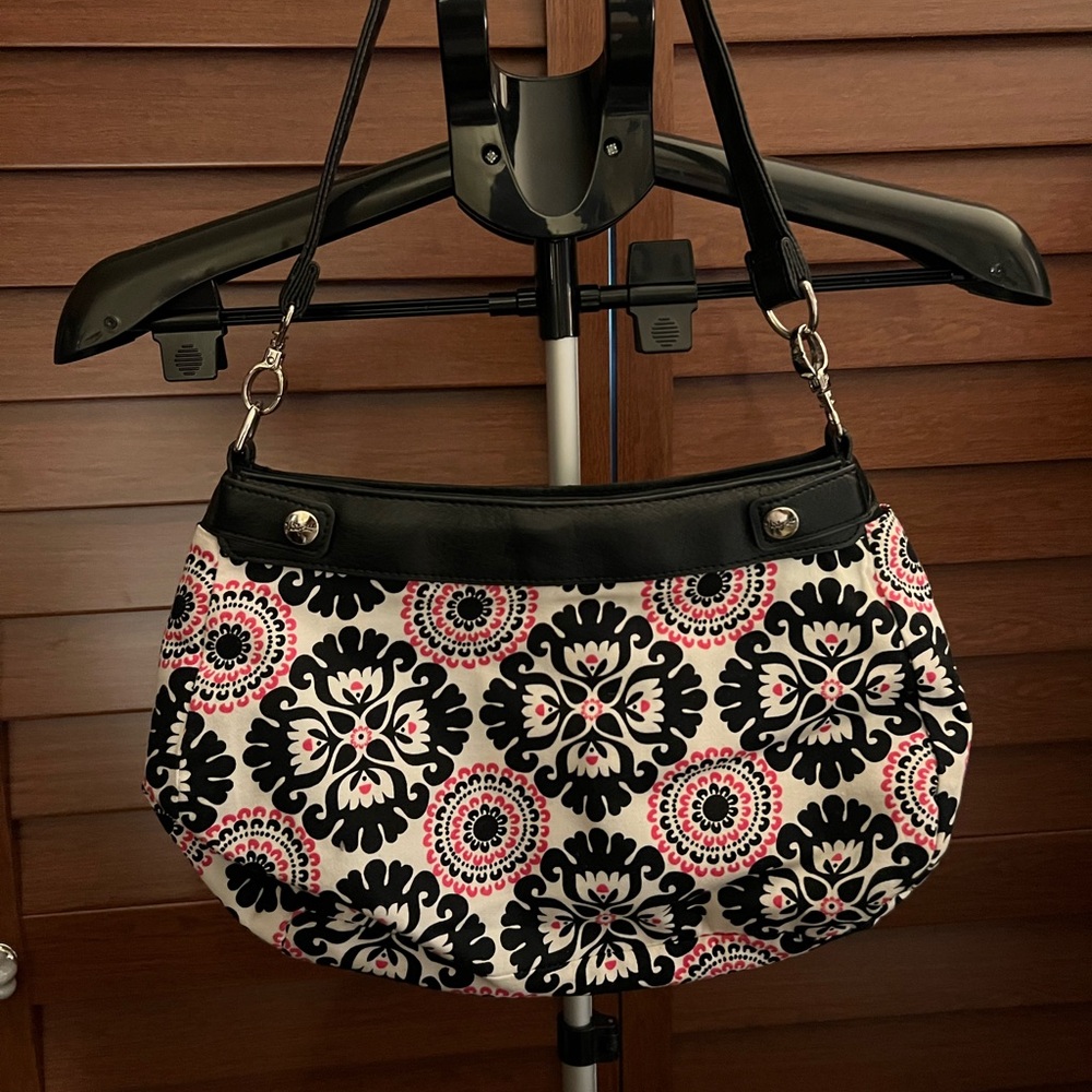 Thirty-One Black and Pink Patterned Shoulder Bag